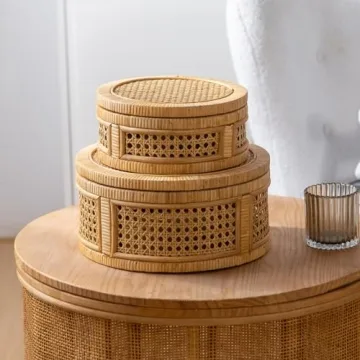 HuiDao Rattan Boho Decorative Box Set: Stylish Storage Solution