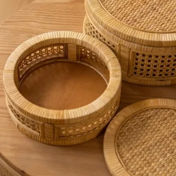 HuiDao Rattan Boho Decorative Box Set: Stylish Storage Solution