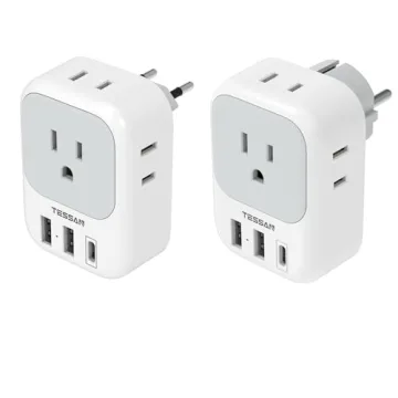 TESSAN Type Germany European Travel Plug Adapter with 3 USB Ports and 4 AC Outlets