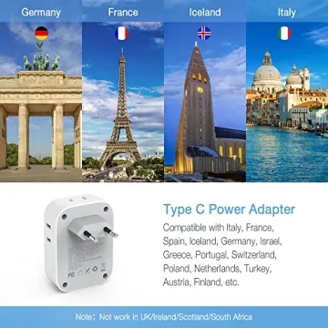 TESSAN European Travel Plug Adapter with 3 USB Ports