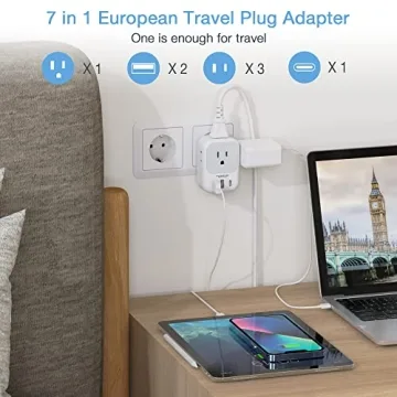 TESSAN European Travel Plug Adapter with 3 USB Ports