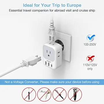 TESSAN European Travel Plug Adapter with 3 USB Ports