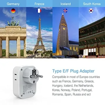 TESSAN European Travel Plug Adapter with 3 USB Ports