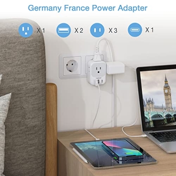 TESSAN European Travel Plug Adapter with 3 USB Ports
