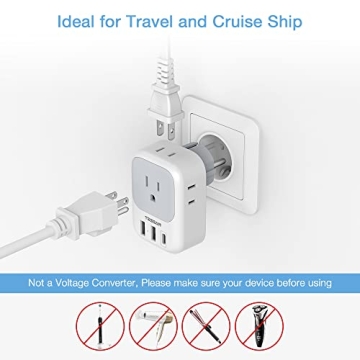 TESSAN European Travel Plug Adapter with 3 USB Ports