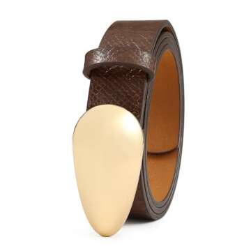 RISANTRY Women Brown Leather Belt Fashion Brown Snake Print Belt for Women Gold Buckle Perfect for J...