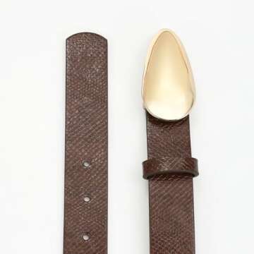 RISANTRY Women Brown Leather Belt Fashion Brown Snake Print Belt for Women Gold Buckle Perfect for Jeans