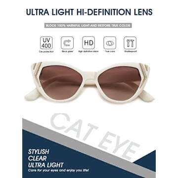 PORADAY Retro Cat Eye Sunglasses for Women Modern Vintage Small Cateye Sun Glasses Narrow Clout Goggles (Beige/Gradient Brown)