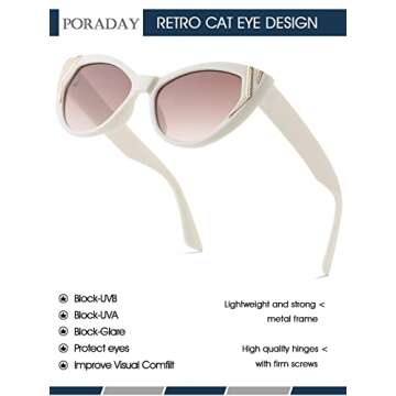 PORADAY Retro Cat Eye Sunglasses for Women Modern Vintage Small Cateye Sun Glasses Narrow Clout Goggles (Beige/Gradient Brown)