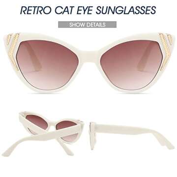 PORADAY Retro Cat Eye Sunglasses for Women Modern Vintage Small Cateye Sun Glasses Narrow Clout Goggles (Beige/Gradient Brown)
