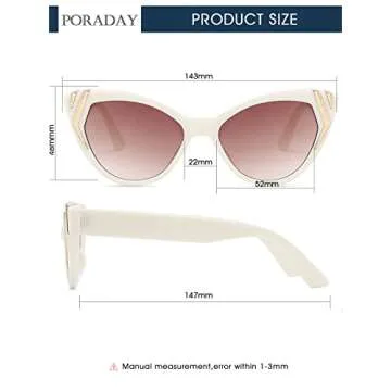 PORADAY Retro Cat Eye Sunglasses for Women Modern Vintage Small Cateye Sun Glasses Narrow Clout Goggles (Beige/Gradient Brown)