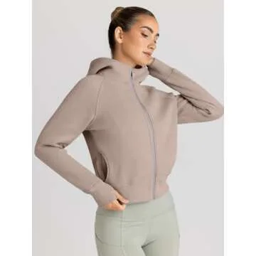 Trendy Queen Womens Zip Up Hoodies Jackets Cropped Sweatshirts Fleece Fall Outfits Casual Comfy Y2k Tops Winter Clothes 2025 CoffeeGrey L