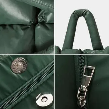 OWGSEE Puffer Tote Bag, Soft Puffy Bags for Women Light Winter Down Cotton Padded Quilted Tote Bag Shoulder Handbag Purse (Green)