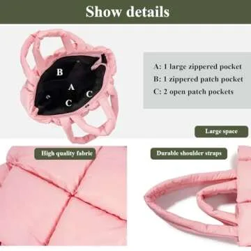 OWGSEE Puffer Tote Bag, Soft Puffy Bags for Women Light Winter Down Cotton Padded Quilted Tote Bag Shoulder Handbag Purse (Green)