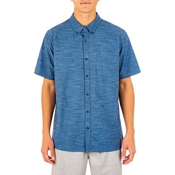 Hurley Men's One and Only Textured Button Up Shirt - Classic Fit, Obsidian - L