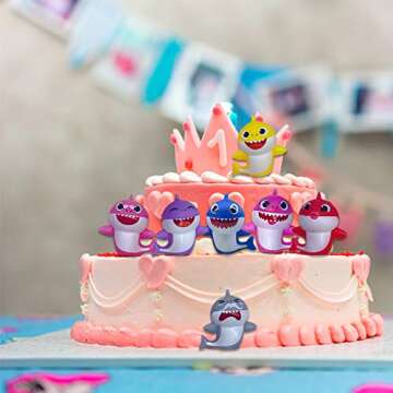 SIENON Shark Cake Toppers-8Pcs Shark Birthday Cake Toppers with Bright Colors, Little Cute Shark Fam...
