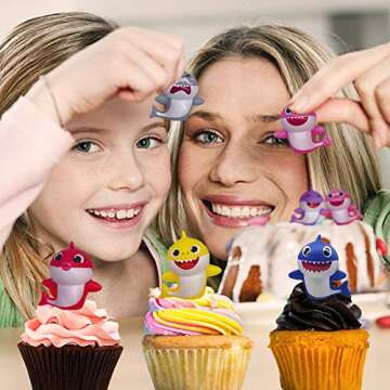 SIENON Shark Cake Toppers-8Pcs Shark Birthday Cake Toppers with Bright Colors, Little Cute Shark Family Cake Decorations for Shark Theme Cake for Kids Birthday Party & Baby Shower & Shark Theme Party