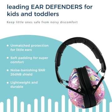 Banz Kidz Earmuffs 2 Years & Older – Peace - Loud Noise Cancelling Kids Headphones & Toddler Ear Muffs, Size Adjustable