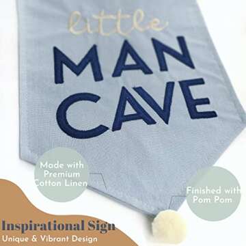 Bon et Beau LITTLE MAN CAVE Embroidered Canvas Banner – Wall Decor for Boys Playroom, Bedroom and ...