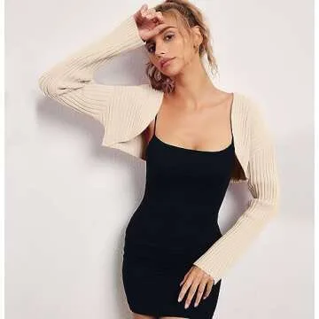 LILLUSORY Womens Crop Cardigans Sweater Bolero Shrug Y2K Cute Tops Fall Fashion Trendy Long Sleeve O...