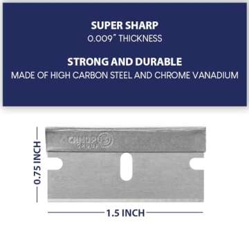 CANOPUS Single Edge Industrial Razor Blades, 100% Made in USA, Heavy Duty Straight Edge Razors, Box & Carton Cutter Replacement Blades, Glass & Paint Scraper Razor Blades (Box of 100)