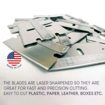 CANOPUS Single Edge Industrial Razor Blades, 100% Made in USA, Heavy Duty Straight Edge Razors, Box & Carton Cutter Replacement Blades, Glass & Paint Scraper Razor Blades (Box of 100)