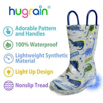 HugRain Toddler Boys Light Up Rain Boots in Grey