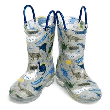 HugRain Toddler Boys Light Up Rain Boots in Grey