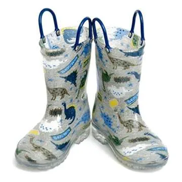 HugRain Toddler Boys Light Up Rain Boots in Grey