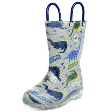 HugRain Toddler Boys Light Up Rain Boots in Grey