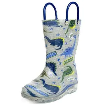 HugRain Toddler Boys Light Up Rain Boots in Grey