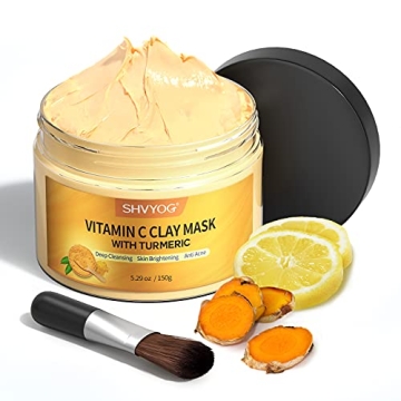 Vitamin C Face Mask with Kaolin Clay and Turmeric for Dark Spots, Dull Skin, Skincare Facial Mask fo...