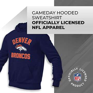Team Fan Apparel NFL Adult Gameday Hooded Sweatshirt - Poly Fleece Cotton Blend - Stay Warm and Represent Your Team in Style (Denver Broncos - Navy, Large)