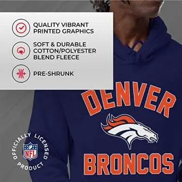 Team Fan Apparel NFL Adult Gameday Hooded Sweatshirt - Poly Fleece Cotton Blend - Stay Warm and Represent Your Team in Style (Denver Broncos - Navy, Large)