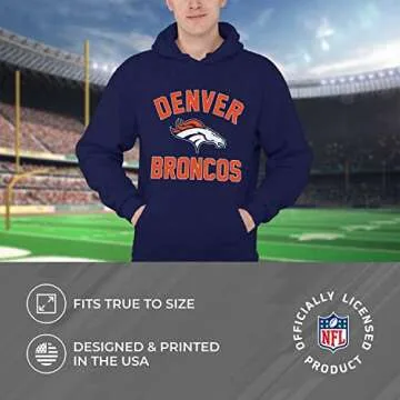 Team Fan Apparel NFL Adult Gameday Hooded Sweatshirt - Poly Fleece Cotton Blend - Stay Warm and Represent Your Team in Style (Denver Broncos - Navy, Large)