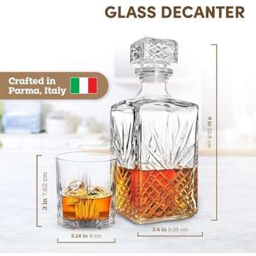 Bormioli Rocco Selecta Collection Whiskey Decanter – Sophisticated 33.75oz Diamond Decanter With S...