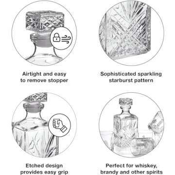 Bormioli Rocco Selecta Collection Whiskey Decanter – Sophisticated 33.75oz Diamond Decanter With Starburst Detailing – For Whiskey, Bourbon, Scotch & Liquor