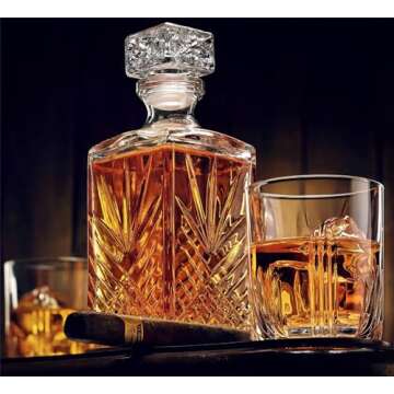 Bormioli Rocco Selecta Collection Whiskey Decanter – Sophisticated 33.75oz Diamond Decanter With Starburst Detailing – For Whiskey, Bourbon, Scotch & Liquor