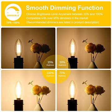 12-Pack Dimmable E12 LED Candelabra Bulbs 60W Equivalent, 2700K Soft Warm White, 600 Lumens B11 Candle Base 6W C35 LED Filament Vintage Light Bulbs, Clear Glass for Chandelier Ceiling Fan High CRI 90+