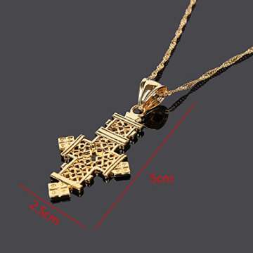 Gold Plated Filled Ethiopian Cross Pendant Necklaces Chain