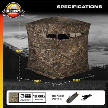 RHINO Blinds R150-RTE 3 Person Hunting Ground Blind, Realtree Edge