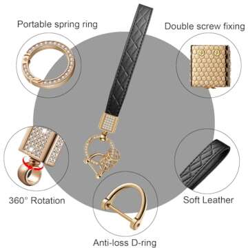 STACCTE Microfiber Leather Wristlet Keychain, Bling Decorative Universal Car Keys Keychain, Anti-los...
