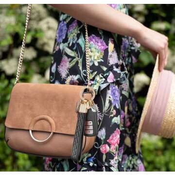 STACCTE Microfiber Leather Wristlet Keychain, Bling Decorative Universal Car Keys Keychain, Anti-lost D-ring, 360 Degree Rotatable Key Fob Keychain for Women(Black)