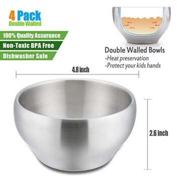 HaWare Heavy 18/8 Stainless Steel Bowls - 4 Pack, Unbreakable and Dishwasher Safe