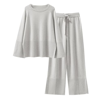 ANRABESS Womens 2 Piece Outfits Oversized Knit Sweater Set Wide Leg Pant Cozy Lounge Matching Pajama...