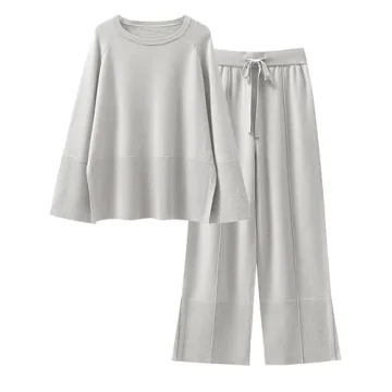 ANRABESS Womens 2 Piece Outfits Oversized Knit Sweater Set Wide Leg Pant Cozy Lounge Matching Pajama...