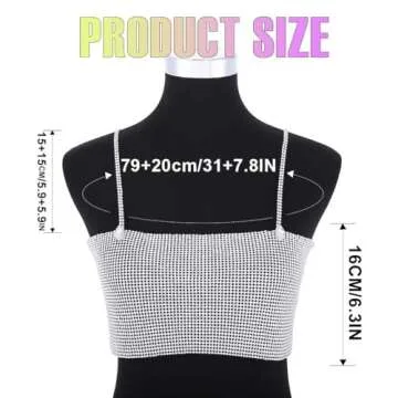 Evild Rhinestone Crop Top Silver Sparkly Party Body Chain Glitter Crystal Bra Jewelry Adjustable Backless Chest Jewelry Club Rave Body Jewelry for Women