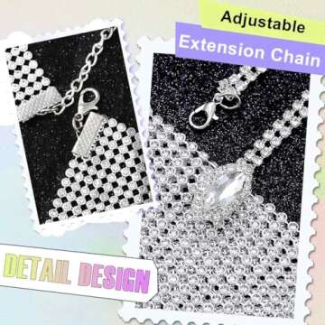 Evild Rhinestone Crop Top Silver Sparkly Party Body Chain Glitter Crystal Bra Jewelry Adjustable Backless Chest Jewelry Club Rave Body Jewelry for Women