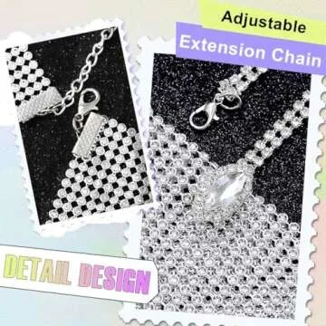 Evild Rhinestone Crop Top Silver Sparkly Party Body Chain Glitter Crystal Bra Jewelry Adjustable Backless Chest Jewelry Club Rave Body Jewelry for Women