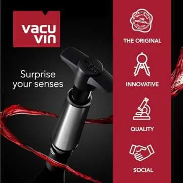 Vacu Vin Wine Saver Pump Black with Vacuum Wine Stopper - Keep Your Wine Fresh for up to 10 Days - 1 Pump 11 Stoppers - Reusable - Made in the Netherlands